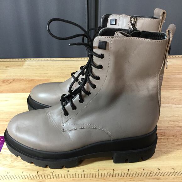 C La Canadienne Women's 7.5 Grey Italian Leather Lace-Up Side Zipper Combat Boot - Picture 7 of 11